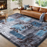 Garvee Floral & Paisley Blue/Grey 10x13 Washable Foldable Non Slip Low Pile Rug Ultra Soft for Living Room Bedroom - Blue/Gray