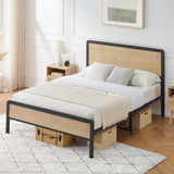 Garvee Queen Size Metal Bed Frame with Rattan Headboard and Footboard, Platform Bed Frame with Safe Rounded Corners, Under Bed Storage, Strong Metal Slat Support, No Box Spring Needed - Rattan