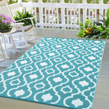 Garvee Outdoor Light Blue & White 8x10 Plastic Straw Rug, Waterproof UV Resistant Reversible Portable Carpet for Beach, Camping, Backyard, Balcony, RV, Patio - Light Blue & White