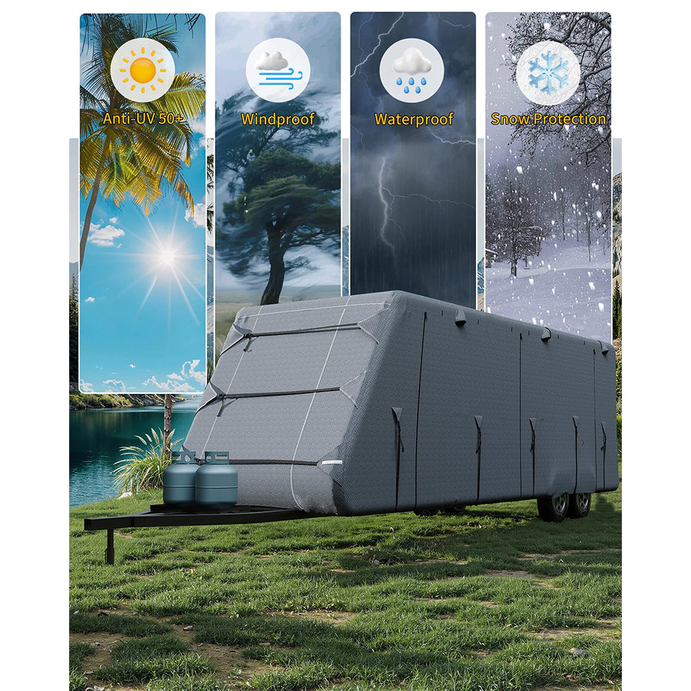 Garvee Travel Trailer RV Cover 7-Layer Heavy-Duty Camper Cover 24'-27' with Windproof Straps & Tire Covers, Waterproof, UV Resistant