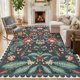 Garvee Large Rug Vintage Floral Washable Non Slip Boho Carpet 9x12 Grey Green for Living Room Bedroom Nursery - Gray Green