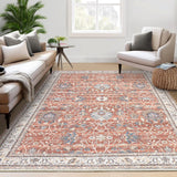 Garvee Persian Brick Red 9x12 Washable Area Rug for Living Room Boho Vintage Rug Non Slip Throw Rugs Distressed Large Area Rug for Bedroom Low Pile Soft Stain Resistant Carpet for Dining Room - Brick Red