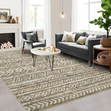 Garvee Modern Striped Area Rug 5x7 Washable Rug Soft Bedroom Rug With Non-Slip Backing Low Pile Floor Cover Stain Resistant Easy Cleaning Floor Cover For Living Room Dining Room Office - Light Linen