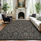 Garvee Washable 5x7 Area Rug Vintage Floral Oriental Non-Slip Low Pile Soft Carpet Brown for Living Room Bedroom Dining Room Office - Brown