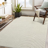 Garvee Bedroom Area Rug 3x5 High-Low Pile Indoor Throw Rug Contemporary Stain Resistant Carpet Modern Geometric Wave Floor Cover Non-Slip Living Room Boho Accent Area Rug, Beige - Beige