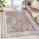 Garvee Vintage Area Rug 8x10 Ultra-Thin Antique Collection Area Rug Soft Throw Rug Washable Rug Rainbow Non Slip Indoor Floor Carpet for Office Nursery, Orange/Beige - Orange