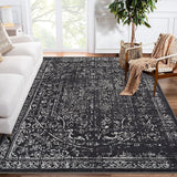 Garvee 5x7 Washable Area Rug Vintage Traditional Floor Cover Non Slip Kitchen Bedroom Living Room Black - Black