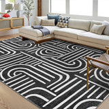 Garvee Washable 9x12 Area Rugs Abstract Soft Rainbow Non Slip Low Pile Stain Resistant Carpet for Living Room Bedroom Dining Room Black - Black