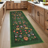 Garvee Protea Floral Rug 2x6 Runners for Hallways, Boho Kitchen Runner Rugs, Non Slip Bath Runners, Forest Green - Green