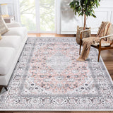 Garvee Oriental Pink 6x9 Boho Washable Living Room Area Rugs Vintage Bedroom Rugs Modern Medallion Office Rugs Low Pile Distressed Carpet Non Slip Farmhouse Floor Cover - Pink