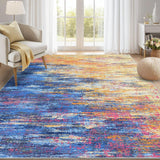 Garvee Washable Rug 9x12 Area Rug for Living Room, Non Slip Abstract Rug for Bedroom, Ultra Soft Area Rug, Low Pile Soft Contemporary Indoor Floor Carpet Cover, Blue/Orange - Blue/Orange