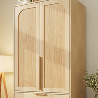 Garvee Armoire Wardrobe Closet with 3 Drawers and 2 Doors, Modern Wooden Wardrobe Cabinets for Hanging Clothes, Large Capacity Tall Standing Bedroom Armoires, Heavy Duty (Rattan, Nature)