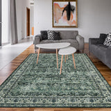 Garvee Washable Rug Vintage Floral Non-Slip Large 8x10 Green Indoor Soft Rug for Living Room Bedroom Nursery Dining Office - Green
