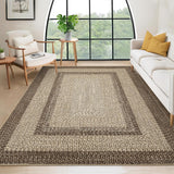 Garvee Bordered Natural 4x6 Area Rugs Braided Printed Rug for Bedroom Non Slip Entryway Rug Soft Living Room,Non Shedding Stain Resistant Carpet for Nursery Office - Natural
