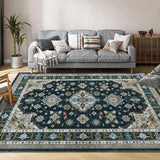 Garvee Traditional Medallion Border Area Rug, 5x7 Washable Vintage Indoor Rug, Ultra-Thin Non-Slip Print Floor Carpet for Living Room Bedroom Kitchen Dining Room, Black - Black