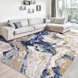 Garvee Abstract Blue 10x13 Marble Rug for Living Room Area Rug Ultra-Thin Low Pile Washable Rugs Large Soft Bedroom Rug Non Slip Marble Carpet for Dining Room - Blue