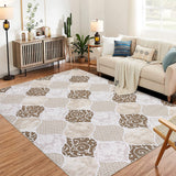 Garvee Moroccan Area Rug for Living Room, 5x7 Ultra-Thin Soft Large Rug for Bedroom, Washable Non-Slip Carpet with Rubble Backing for Dining Room Office, Brown - Brown & Khaki