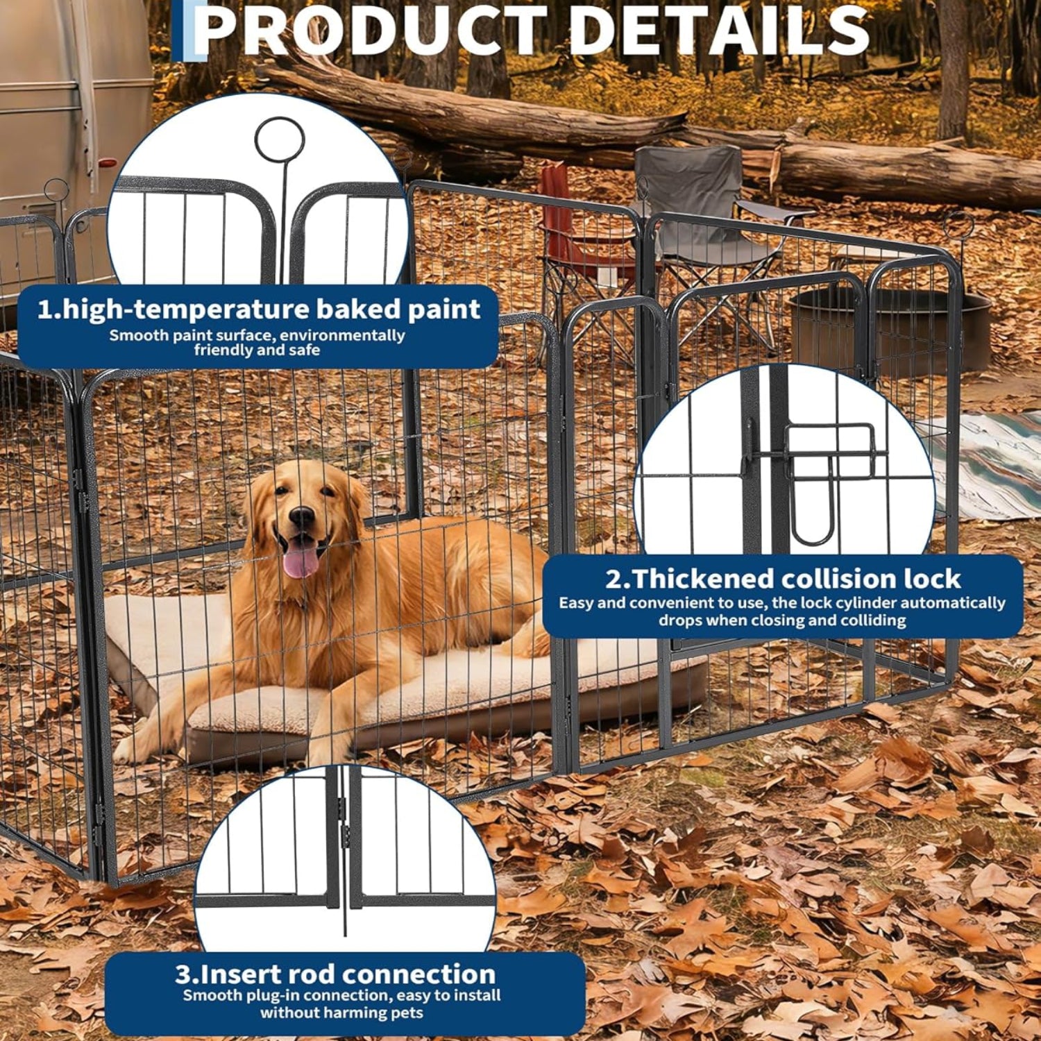 Garvee Outdoor Dog Playpen, 40"H Heavy Duty Metal Pet Exercise Pen, Metal Dog Fence with Gate, Pet Fence for Large/Small Dogs, Portable Dog Fence for RV Camping, Yard, Garden, 8 Panels