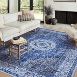 Garvee Area Rug | Rugs for Living Room | Washable – 10x13 Boho Vintage Floral Area Rugs, Soft Faux Lamb Velvet Rug & TPR Non-Slip Backing Carpet for Bedroom,Bathroom, Dining Room, Kitchen, Entryway & Office - Gray Blue