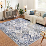 Garvee Vintage Floral Print Rugs, 8x10 Beige Blue Washable Boho Non Slip Indoor Carpet for Entryway Living Room Kitchen Bedroom Laundry Room - Beige Blue