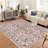 Garvee Machine Washable 8x10 Area Rug for Living Room, 8x10 Ultra-Thin Large Floral Print Rugs for Dining Room Home Office, Stain Resistant Non Slip Backing Carpet, Red Brown - Red Brown