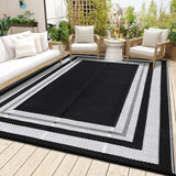 Garvee Outdoor Black & White 9x18 Rug Waterproof Plastic Straw Rug Reversible Rug Modern Washable Rug Indoor Outdoor Carpet for Patios, Decks, Porch, Camper, Balcony, Backyard, Picnic and RVs Panel - Black & White