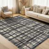 Garvee 9x12 Distressed Plaid Area Rug Faux Wool Soft Low Pile Washable Dark Green for Living Room Bedroom Nursery - Dark Green Multi