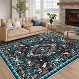Garvee Floral 8x10 Area Rugs Non Slip Vintage Floor Rugs for Living Room Bedroom, Large Low Pile, Black - Black