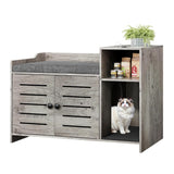 Garvee Cat Litter Box Enclosure, Hidden Litter Box Furniture with Litter Mat & Storage Shelf, Farmhouse Indoor Cat House Cabinet for Hallway, Bedroom, Gray - Gray