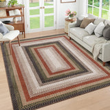 Garvee Bordered Crimson/Earthy 8x10 Braided Washable Area Rug Large Rug for Living Room Modern Braid Bedroom Rug Non Slip Stain Resistant Dining Room Throw Carpet Soft Farmhouse Accent Carpet for Home Decor - Crimson/Earthy