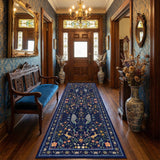 Garvee Floral Runner Rug 2x6 Washable Peacock Print Soft Non-Slip Low Pile Blue Accent Carpet for Entryway Bedside Kitchen Nursery - Blue