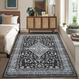 Garvee 8x10 Washable Area Rugs Vintage Oriental Indoor Carpet Non Slip Distressed Medallion Floor Mat Black - Black