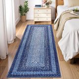 Garvee Bordered Navy Blue 2x10 Runner Rugs for Hallways, Washable Braided Printed Area Rug with Non-Slip Backing, Low Pile Rugs Carpet Runners for Bedroom Entryway Kitchen - Navy Blue