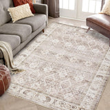 Garvee Washable Area Rugs, 8x10 Large Rugs for Living Room, Vintage Rugs for Bedroom, Velvet, Printed, Folding, and Stain Resistant Carpet for Living Room and Bedroom Decor, Beige - Beige