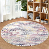Garvee Geometric Boho 4ft Round Rug Round Boho Area Rug Vintage Moroccan Low Pile Non-Shedding Round Area Rug Machine Washable Black White Circle Rug Non-Slip Low Pile Floor Cover Foldable Thin Rug - Colorful
