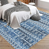 Garvee Moroccan Geometric Area Rug, Machine Washable Easy to Clean Non-Shedding Stain-Resistant Non-Slip Foldable Indoor Mat for Living Room, Bedroom, Kitchen, Entryway, Bathroom, Blue, 9 x 12 - Blue