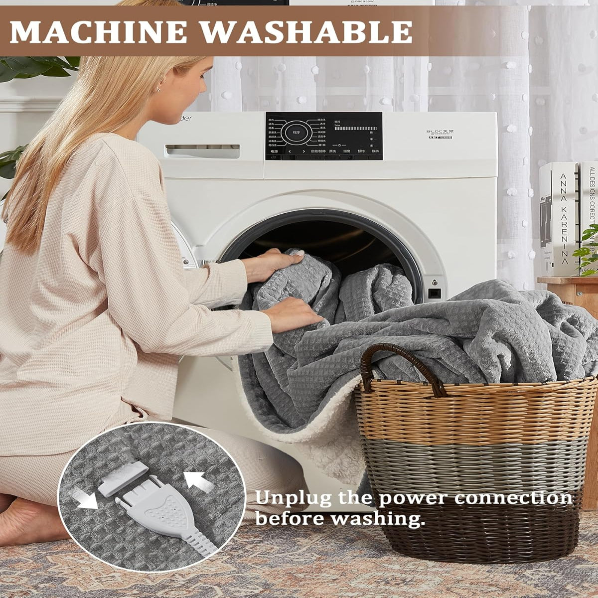 Garvee Waffle Heated Blanket Twin 62"x84", Fast Heating Electric Blanket with 4 Adjustable Heating Level & 10 Hours Auto Off, ETL Certified, Grey