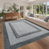 Garvee Printed Rugs Braided Pattern Washable 9x12 Area Rug Non Slip Soft Low Pile Stain Resistant Carpet for Living Room Bedroom Nursery - Gray