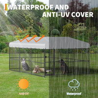 Garvee Outdoor Heavy Duty Large Dog Kennel, Walk-in Dog Cage with Metal Gate & Secure Lock, Large Dog Enclosure with Waterproof Roof, Includes Feeding Doors & Bowls for Backyard, 10x15x6 ft