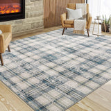 Garvee Plaid Blue 10x13 Washable Rugs  Checkered Area Rug with Rubber Backing Distressed Plaid Rug for Living Room Bedroom Modern Office Low Pile Neutral Soft Nursery Rug Non Slip Farmhouse Floor Cover - Blue