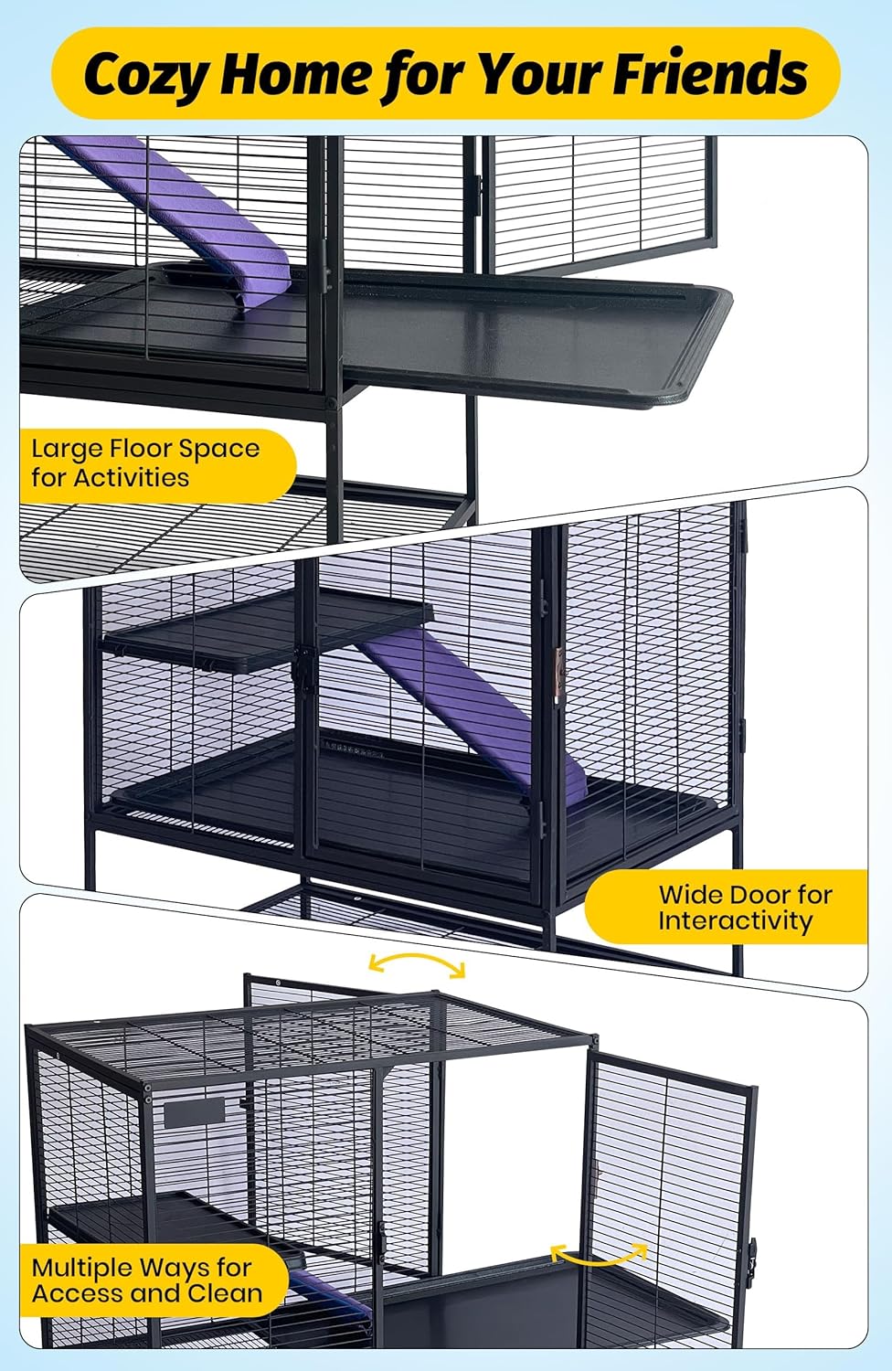 Garvee 36"H Multi-Level Metal Small Animal Cage, Removable Tray & Ramp, Lockable, BPA-Free, Indoor/Outdoor Use,for Ferrets, Hamsters, Chinchillas, Rabbits, Guinea Pigs, Hedgehogs, Gerbils