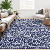 Garvee Washable Rugs 8x10 Rug for Living Room Boho Vintage Area Rug for Bedroom Indoor Floral Damask Floral Large Rug Soft Non Shedding Stain Resistant Carpet for Dining Room 8'x10' Blue - Blue