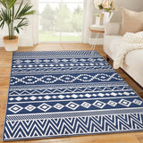 Garvee Living Room Rug 4x6 Washable Area Rug Soft Blue Non Slip Boho Geometric Indoor Floor Carpet for Home Office - Blue