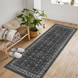 Garvee Kitchen Rugs Non Slip Washable 2x6 Runner Rug Vintage Black Floral Low Pile Stain Resistant for Bathroom Bedroom Laundry Room Entryway - Black