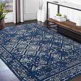 Garvee Boho Blue 5x7 Washable Area Rugs, Moroccan Distressed Entryway Rug Non Slip Throw Rugs Soft Bohemian Area Rug for Bedroom Accent Rug Stain Resistant Carpet for Dining Room - Blue