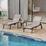 Garvee 3Pcs Patio Chaise Lounge Chairs With Side Table, Adjustable Backrest Poolside Lounger Chairs With Wheels, Pool Outdoor Chaise Lounge - Khaki