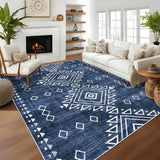 Garvee 9x12 Ft Modern Southwestern Area Rug Distressed Geometric Floor Carpet Non Slip Thin Rug, Soft Non Shedding Rug, Large Washable Rug, Contemporary Indoor Bedroom Rug Living Room Rug, Blue - Blue