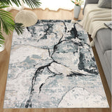 Garvee Abstract Blue 8x10 Washable Rugs for Living Room Abstract Modern Distressed Grey Rug Large Rugs for Bedroom Non Slip Throw Rugs Soft Low Pile Stain Resistant Carpet for Dining Room - Blue
