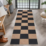 Garvee Checkered Easy Jute Runner Rug 2x6 Non-Slip Machine Washable Indoor Outdoor Black Tan Farmhouse Style - Brown-Checkerboard-1
