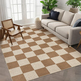 Garvee Checkered Easy Jute Area Rugs 5x7 Brown for Living Room Indoor Outdoor Non-Slip Stain Resistant - Coffee-Checkerboard-1